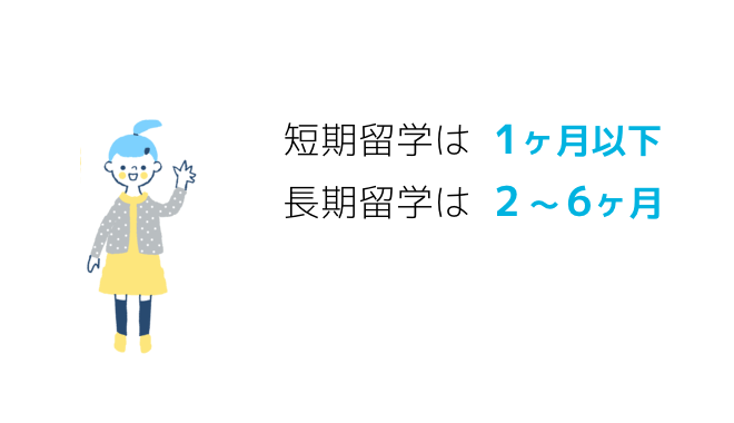 短期留学は1ヶ月以下、長期留学は2〜6ヶ月