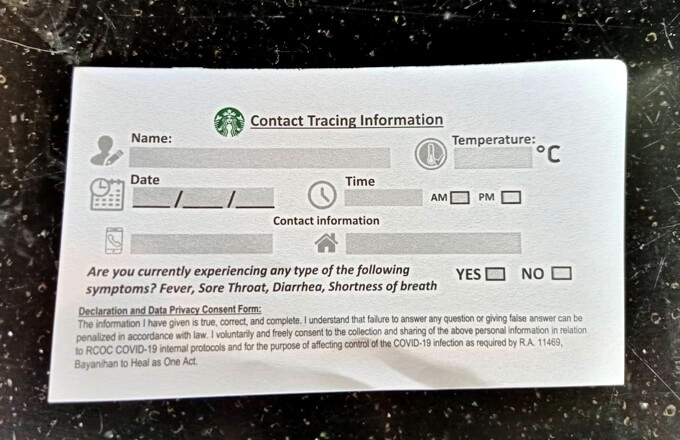 スターバックスが実施しているContact Tracing Infomationの写真