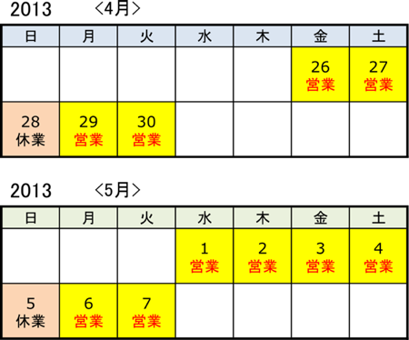 GW営業日のお知らせ