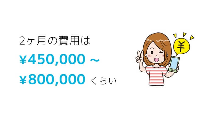 2ヶ月の費用は450,000円〜800,000円