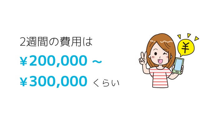 2週間の費用は200,000円〜300,000円