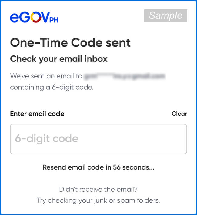 eGovPH（アプリ）のアカウント作成ページ（認証コード）